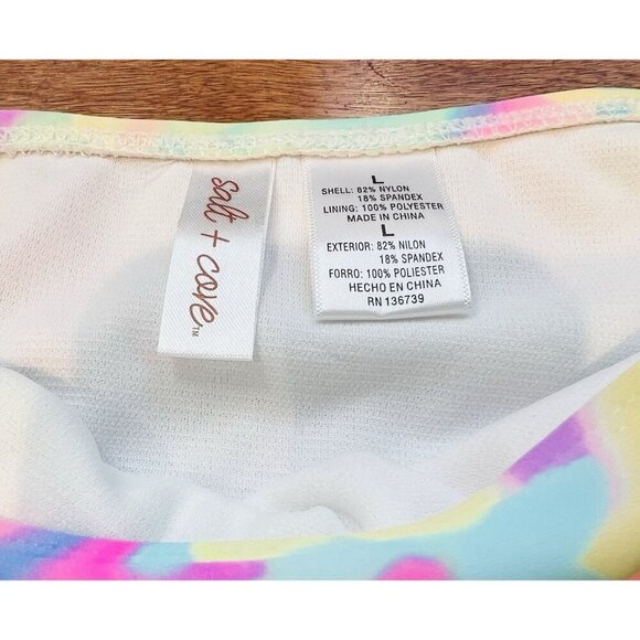 Salt & Cove Printed Lettuce Edge Short Sleeve Swim Top & Bikini Large Retro - Picture 8 of 12